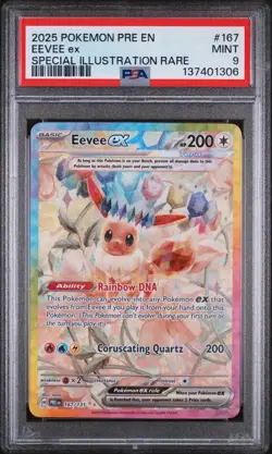 2025 POKEMON PRISMATIC EVOLUTIONS EEVEE EX #167 SPECIAL ILLUSTRATION RARE PSA 9 - Image 1