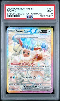 2025 POKEMON PRISMATIC EVOLUTIONS SPECIAL ILLUSTRATION RARE #167 EEVEE EX PSA 9 - Image 1