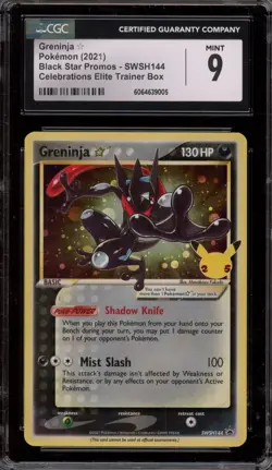 Pokemon Greninja Gold Star Celebrations ETB Black Star Holo Promo SWSH144 CGC 9 - Image 1