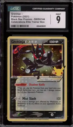 Pokemon Greninja Gold Star Celebrations ETB Black Star Holo Promo SWSH144 CGC 9 - Image 1