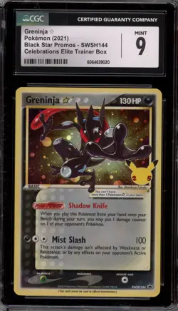 Pokemon Greninja Gold Star Celebrations ETB Black Star Holo Promo SWSH144 CGC 9 - Image 1