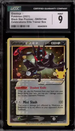 Pokemon Greninja Gold Star Celebrations ETB Black Star Holo Promo SWSH144 CGC 9 - Image 1