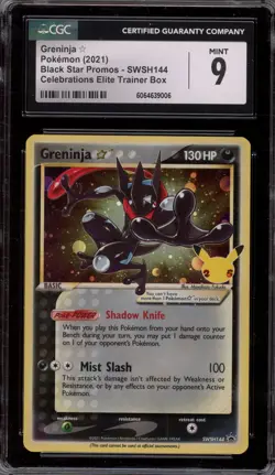 Pokemon Greninja Gold Star Celebrations ETB Black Star Holo Promo SWSH144 CGC 9 - Image 1