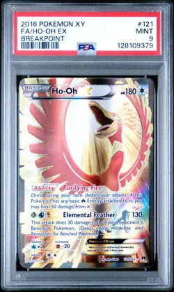 2016 POKEMON XY BREAKPOINT #121 FULL ART/HO-OH EX PSA 9 - Image 1