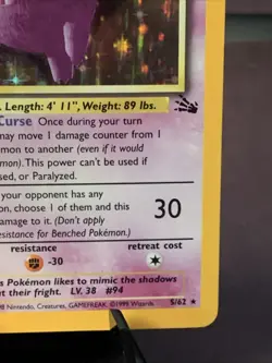 Pokemon TCG Gengar 5/62 Holo Rare Fossil Set 1999 VTG WOTC LP/MP - Image 4