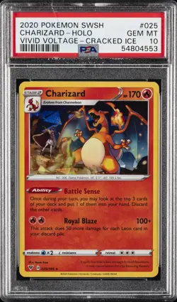 2020 POKEMON SWORD & SHIELD VIVID VOLTAGE CRACKED ICE #025 CHARIZARD-HOLO PSA 10 - Image 1