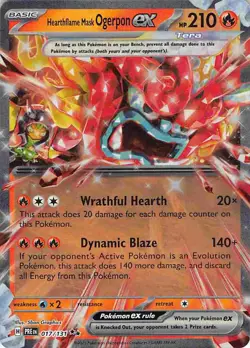 Hearthflame Mask Ogerpon ex 017/131 Prismatic Evolutions Pokemon Reverse Holo NM - Image 1