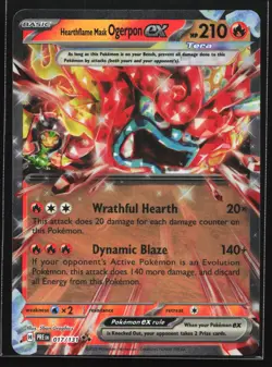 Pokemon Hearthflame Mask Ogerpon ex 017/131 Prismatic Evolutions Double Rare NM - Image 1