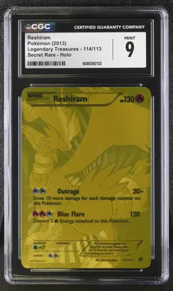 CGC 9 MINT Reshiram Legendary Treasures 114/113 Secret Rare Holo Pokemon Card - Image 1