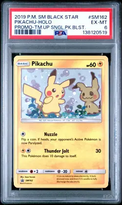 2019 POKEMON SM BLACK STAR PROMO #SM162 PIKACHU-HOLO PROMO-TM.UP PSA 6 - Image 4