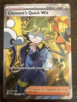 Pokemon TCG Clemont's Quick Wit 229/191 SV08: Surging Sparks Holo Ultra Rare NM - Image 2