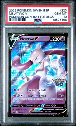 2022 POKEMON SWSH BLACK STAR PROMO POKEMON GO V BATTLE DECK #223 MEWTWO V PSA 10 - Image 1