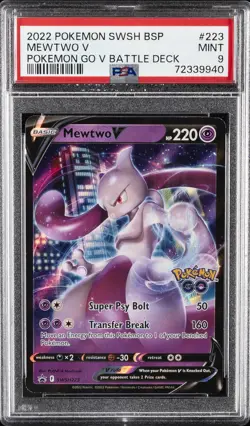 2022 POKEMON SWSH BLACK STAR PROMO POKEMON GO V BATTLE DECK #223 MEWTWO V PSA 9 - Image 1