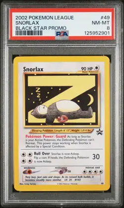 2002 WOTC POKEMON LEAGUE BLACK STAR PROMO SNORLAX #49 SLEEPING SNORLAX PSA 8 B - Image 1