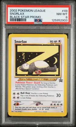 2002 WOTC POKEMON LEAGUE BLACK STAR PROMO SNORLAX #49 SLEEPING SNORLAX PSA 8 D - Image 1