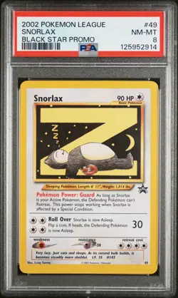 2002 WOTC POKEMON LEAGUE BLACK STAR PROMO SNORLAX #49 SLEEPING SNORLAX PSA 8 M - Image 1