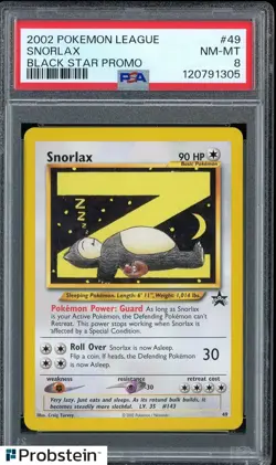 2002 Pokemon League Black Star Promo #49 Snorlax PSA 8 NM-MT - Image 1