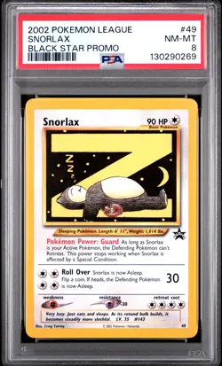 2002 POKEMON LEAGUE PROMO BLACK STAR #49 SNORLAX PSA 8 - Image 1