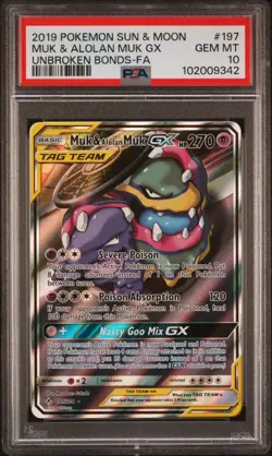 Muk & Alolan Muk GX PSA 10 - 197/214 - Tag Team - Unbroken Bonds - Pokemon - Image 1