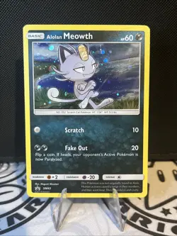 Pokemon TCG Alolan Meowth SM43 Black Star Promo Sun & Moon Pokemon - Image 1