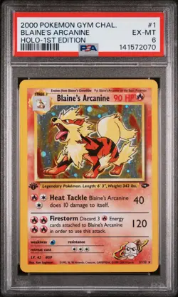 Pokemon 2000 Gym Challenge Blaine's Arcanine Holo 1st Edition #1 PSA 6 - Image 1