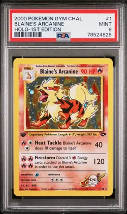 2000 Pokemon Gym Challenge Blaine's Arcanine #1 Holo 1st Edition PSA 9 MINT - Image 1