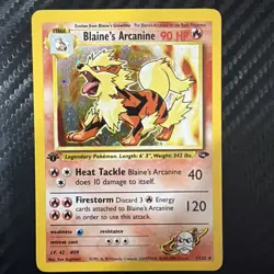 2000 WOTC POKEMON GYM CHALLENGE 1ST EDITION BLAINE'S ARCANINE 1/132 HOLO RARE LP - Image 1