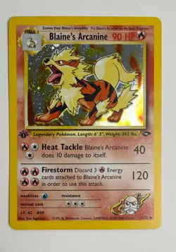 2000 WOTC POKEMON GYM CHALLENGE 1ST EDITION BLAINE'S ARCANINE 1/132 HOLO RARE NM - Image 3