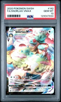 Snorlax VMAX PSA 10 Full Art Sword And Shield Base Set 142/202 Pokemon Card FA - Image 1