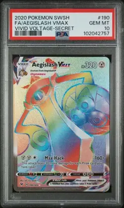 2020 Pokemon Vivid Voltage Aegislash VMAX Secret Rare 190/185 PSA 10 GEM MINT - Image 1