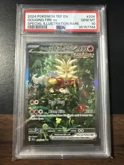 2024 Pokemon Gouging Fire EX 204/162 SV05: Temporal Forces Holo PSA 10 SIR EN - Image 1