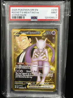 2025 Pokemon Destined Rivals DRI En Rocket's Mewtwo Ex Hyper Rare #240 PSA 9 - Image 1