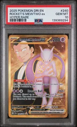 2025 POKEMON DRI EN-DESTINED RIVALS HYPER RARE TEAM ROCKET'S MEWTWO EX PSA 10 - Image 1