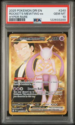 2025 POKEMON DRI EN ROCKET’S MEWTWO ex HYPER RARE #240 PSA 10 - Image 1