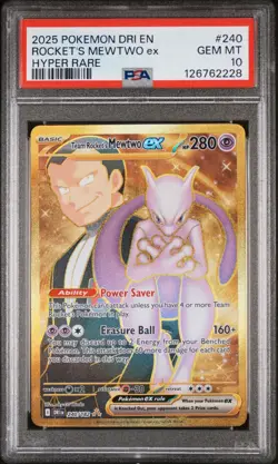 2025 POKEMON DRI EN-DESTINED RIVALS HYPER RARE TEAM ROCKET'S MEWTWO EX PSA 10 - Image 1