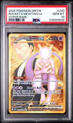 2025 Pokemon Dri En-Destined Rivals #240 Rocket'S Mewtwo Ex Hyper Rare PSA 10 - Image 1