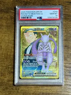 2025 POKEMON DRI EN-DESTINED RIVALS HYPER RARE TEAM ROCKET'S MEWTWO EX PSA 10 - Image 1