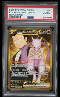2025 POKEMON DRI EN-DESTINED RIVALS HYPER RARE TEAM ROCKET'S MEWTWO EX PSA 10 - Image 1