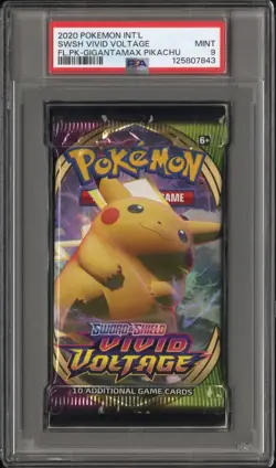 PSA 9 Mint Pokemon Sword & Shield Vivid Voltage Booster Pack Gigantamax Pikachu - Image 1