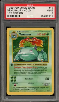 Pokemon Venusaur Base Set Shadowless 1st Edition Holo Rare #15 PSA 9 Mint - Image 1