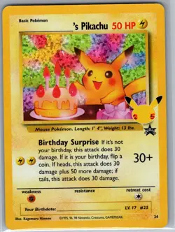 Birthday Pikachu 24 Celebrations: Classic Collection - Pokemon Card - NM - Image 1