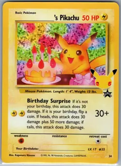 Birthday Pikachu 24 Holo Celebrations: Classic Collection - Pokemon Card - NM - Image 1