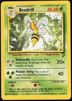 2000 Pokemon Base Set 2 Beedrill /130 Rare #21 NM - Image 1