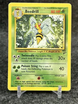 1999 Pokemon Beedrill Base Set 2 Unlimited Rare Non Holo 21/130 Vintage HP - Image 1