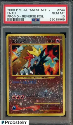2000 Pokemon Japanese Neo 2 Promo #244 Entei Reverse Foil JP PSA 10 - Image 1