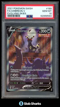 2021 POKEMON SWORD & SHIELD EVOLVING SKIES #189/203 UMBREON V ULTRA RARE PSA 10 - Image 1