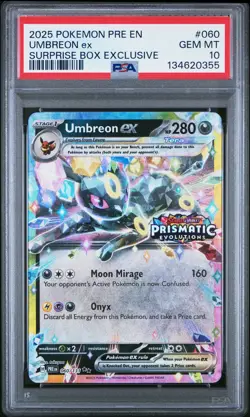 2025 POKEMON PRISMATIC EVOLUTIONS SURPRISE BOX EXCLUSIVE #060 UMBREON EX PSA 10 - Image 1
