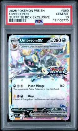 2025 POKEMON PRISMATIC EVOLUTIONS SURPRISE BOX EXCLUSIVE #060 UMBREON EX PSA 10 - Image 1