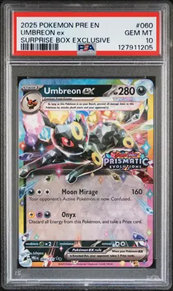 2025 POKEMON PRISMATIC EVOLUTION SURPRISE BOX EXCLUSIVE #060 UMBREON EX PSA 10 - Image 1