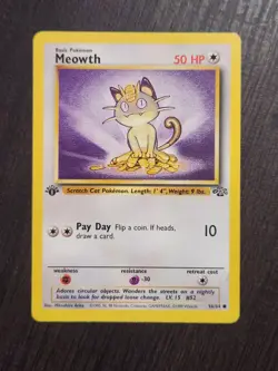 1st Edition Meowth Jungle Pokemon Card LP 56/64 Common - Image 1